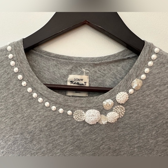 NWOT J Crew Heritage cotton tshirt with beading gray size small - Picture 1 of 4